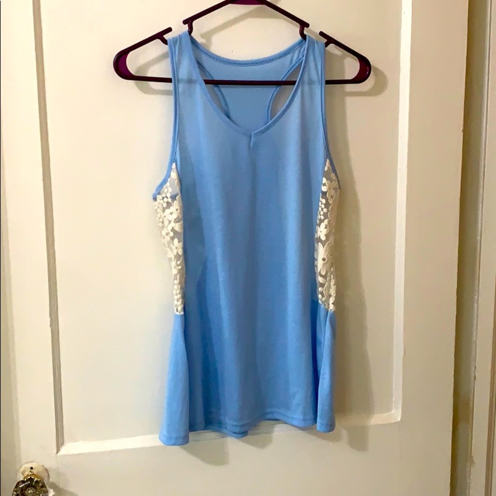 Light Blue Tank with Lace Detail